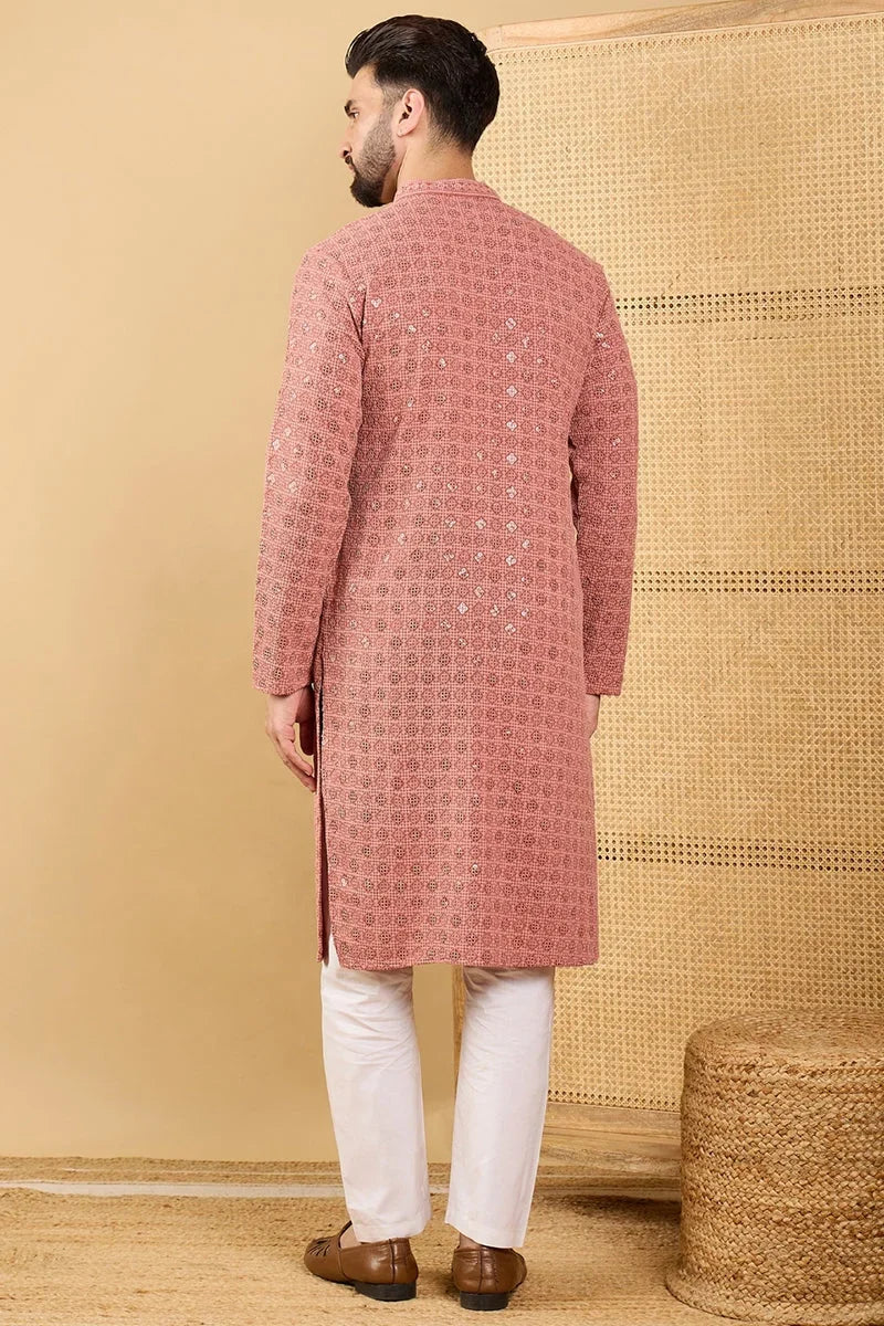 Rust Red Viscose Rayon Solid Embroidered Straight Chikankari Kurta MKU1055