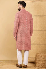 Rust Red Viscose Rayon Solid Embroidered Straight Chikankari Kurta MKU1055