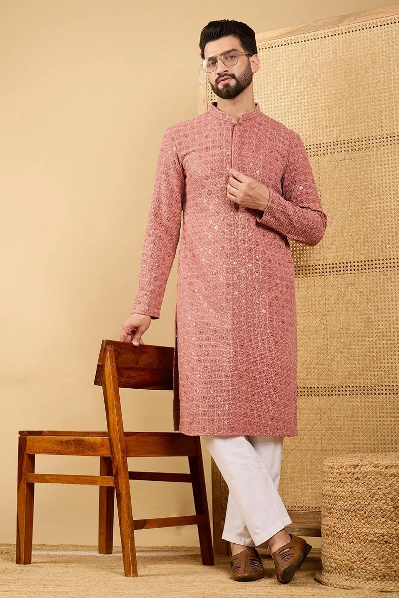 Rust Red Viscose Rayon Solid Embroidered Straight Chikankari Kurta MKU1055