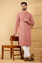 Rust Red Viscose Rayon Solid Embroidered Straight Chikankari Kurta MKU1055