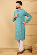 Turquoise Blue Viscose Rayon Solid Embroidered Straight Chikankari Kurta MKU1056