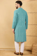 Turquoise Blue Viscose Rayon Solid Embroidered Straight Chikankari Kurta MKU1056