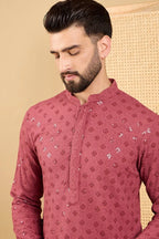 Red Viscose Rayon Solid Embroidered Straight Chikankari Kurta MKU1057