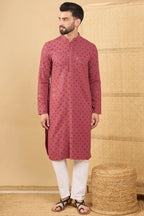 Red Viscose Rayon Solid Embroidered Straight Chikankari Kurta MKU1057