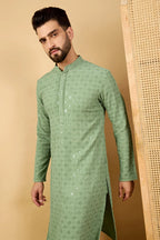 Green Viscose Rayon Solid Embroidered Straight Chikankari Kurta MKU1058