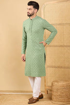 Green Viscose Rayon Solid Embroidered Straight Chikankari Kurta MKU1058