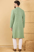 Green Viscose Rayon Solid Embroidered Straight Chikankari Kurta MKU1058