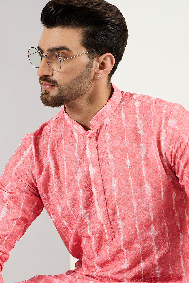 Peach Viscose Rayon Abstract Embroidered Chikankari Straight Kurta MKU1064