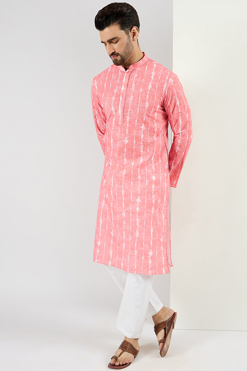 Peach Viscose Rayon Abstract Embroidered Chikankari Straight Kurta MKU1064