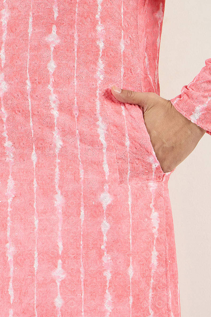 Peach Viscose Rayon Abstract Embroidered Chikankari Straight Kurta MKU1064