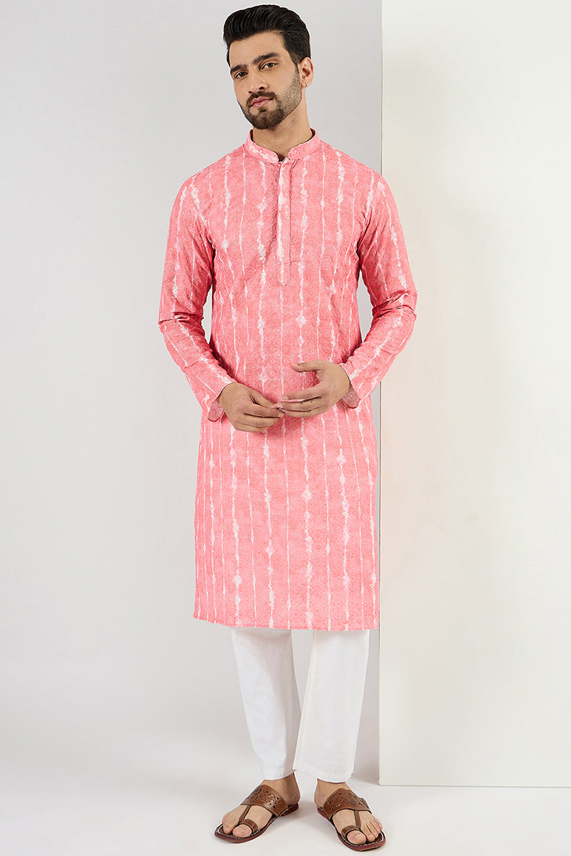 Peach Viscose Rayon Abstract Embroidered Chikankari Straight Kurta MKU1064