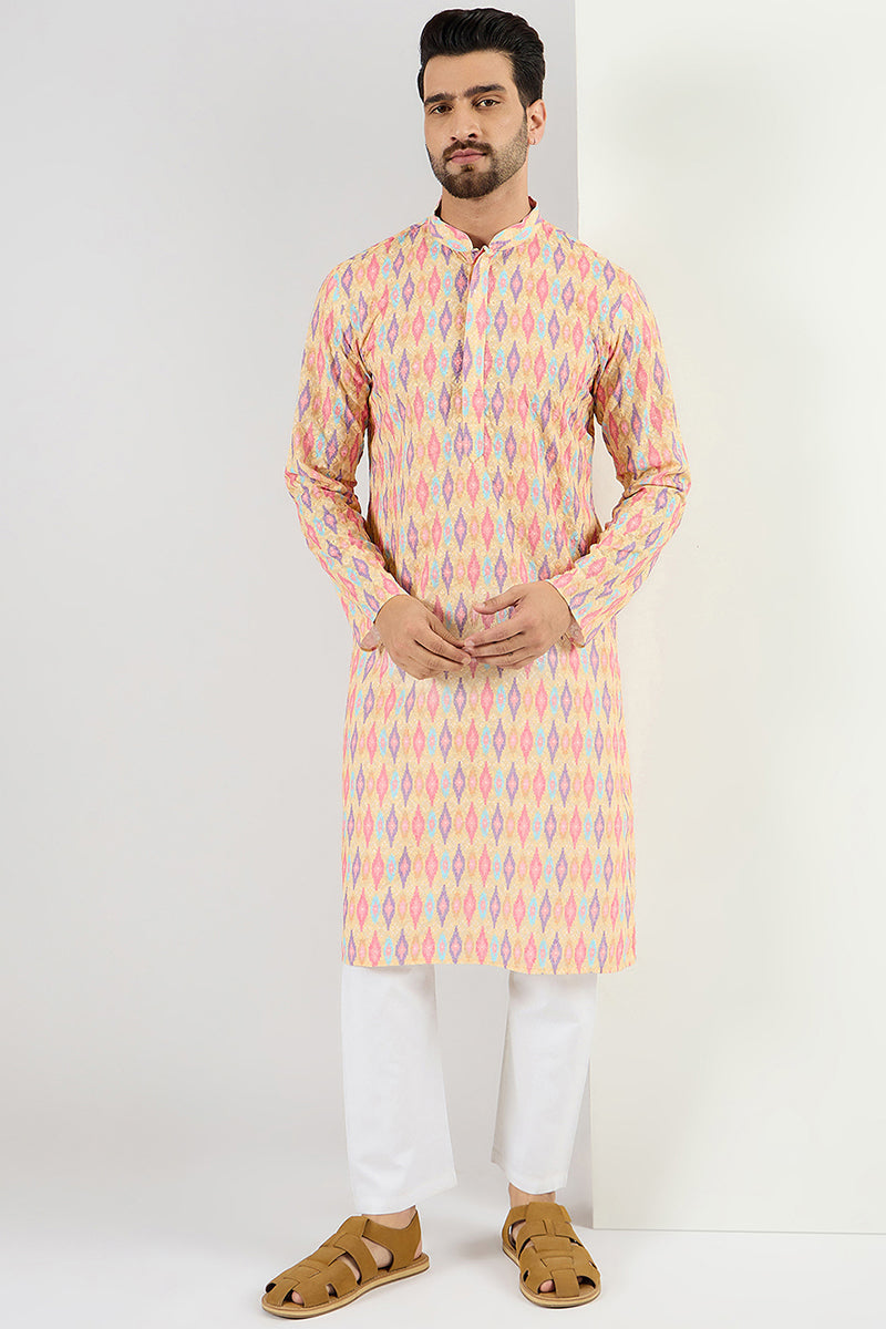 Yellow Viscose Rayon Abstract Embroidered Chikankari Straight Kurta MKU1066