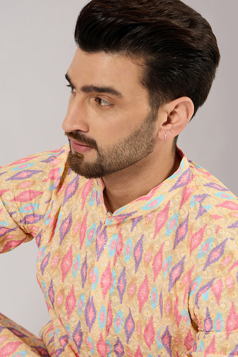 Yellow Viscose Rayon Abstract Embroidered Chikankari Straight Kurta MKU1066