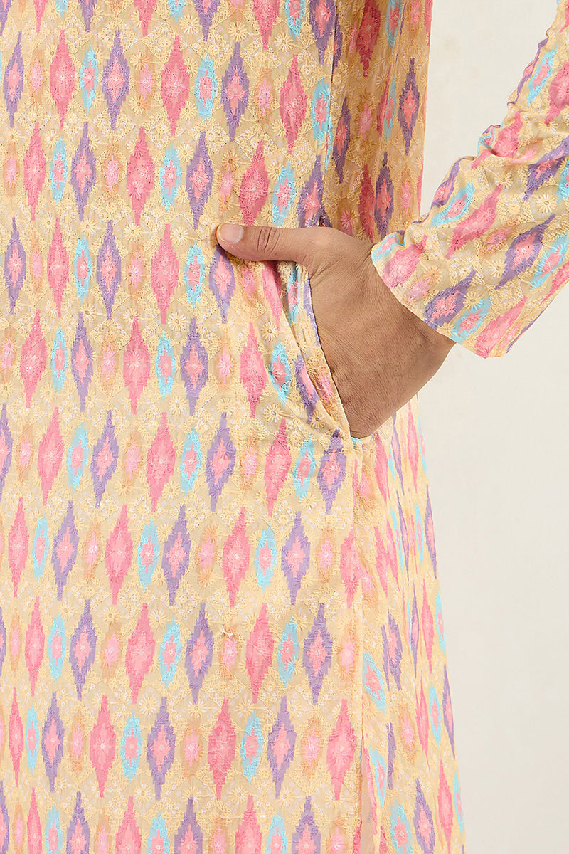 Yellow Viscose Rayon Abstract Embroidered Chikankari Straight Kurta MKU1066