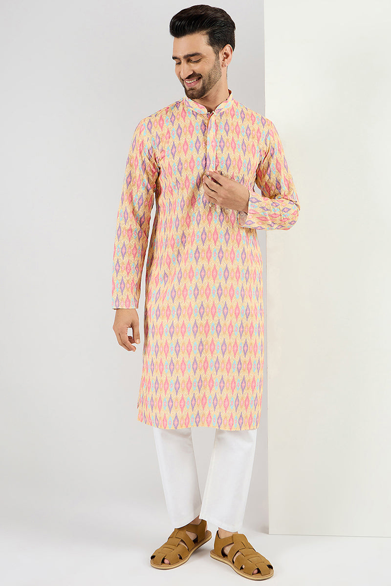 Yellow Viscose Rayon Abstract Embroidered Chikankari Straight Kurta MKU1066