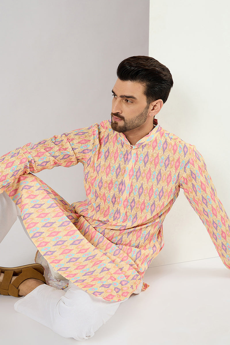 Yellow Viscose Rayon Abstract Embroidered Chikankari Straight Kurta MKU1066