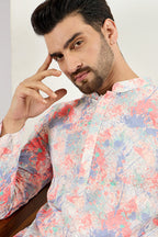 Men Off White Viscose Rayon Abstract Embroidered Chikankari Straight Kurta MKU1082