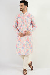 Men Off White Viscose Rayon Abstract Embroidered Chikankari Straight Kurta MKU1082