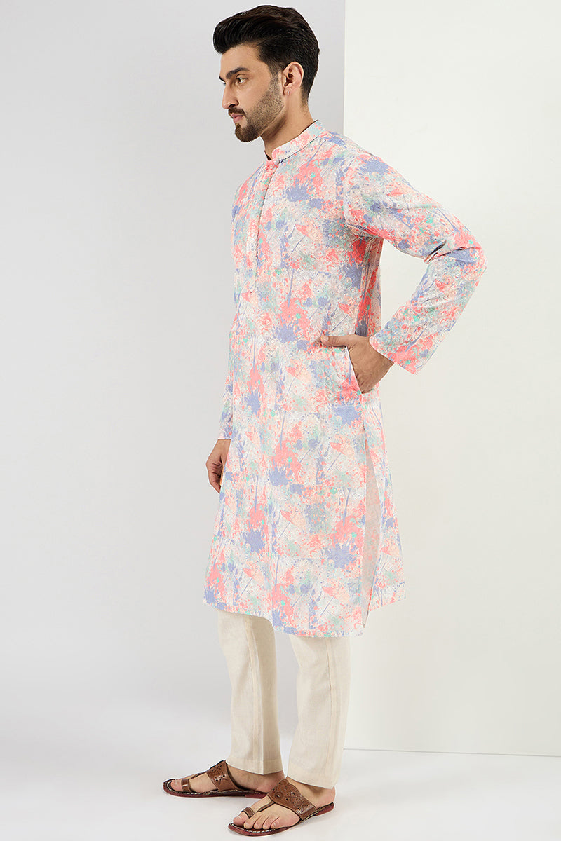 Men Off White Viscose Rayon Abstract Embroidered Chikankari Straight Kurta MKU1082