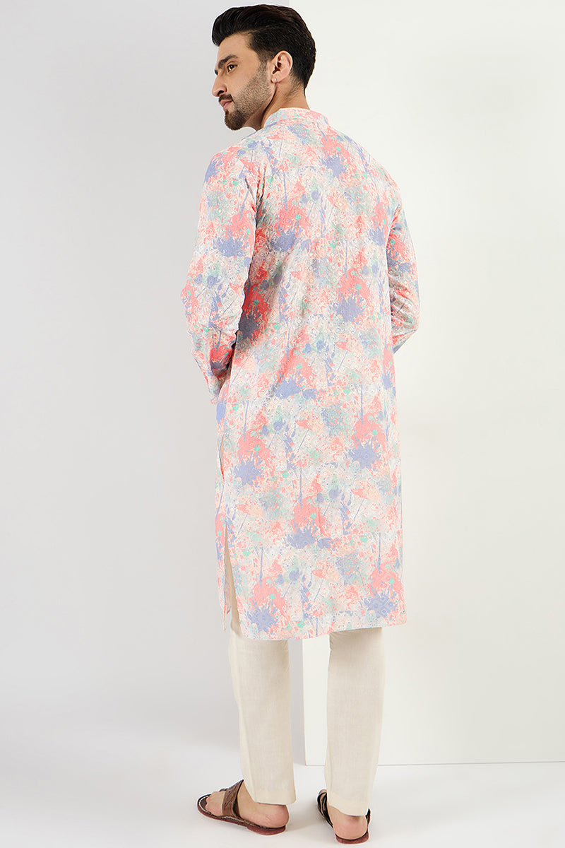 Men Off White Viscose Rayon Abstract Embroidered Chikankari Straight Kurta MKU1082