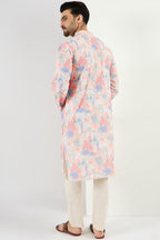 Men Off White Viscose Rayon Abstract Embroidered Chikankari Straight Kurta MKU1082