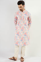 Men Off White Viscose Rayon Abstract Embroidered Chikankari Straight Kurta MKU1082