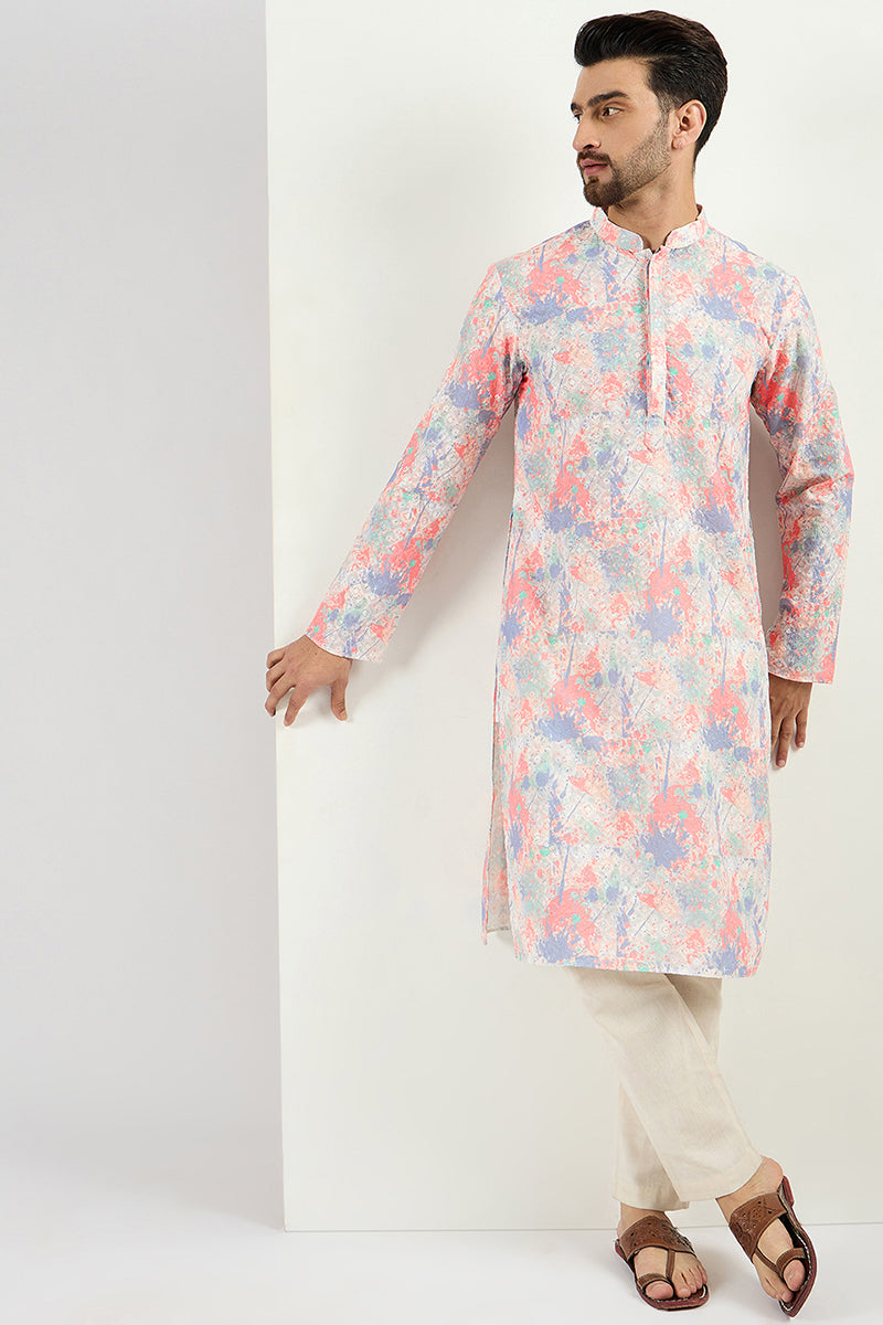 Men Off White Viscose Rayon Abstract Embroidered Chikankari Straight Kurta MKU1082