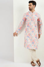 Men Off White Viscose Rayon Abstract Embroidered Chikankari Straight Kurta MKU1082