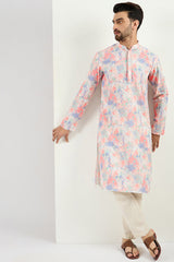 Men Off White Viscose Rayon Abstract Embroidered Chikankari Straight Kurta MKU1082
