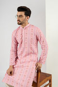 Men Peach Viscose Rayon Floral Embroidered Chikankari Straight Kurta MKU1084