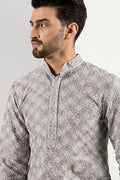 Men Grey Viscose Rayon Solid Embroidered Straight Kurta MKU1088