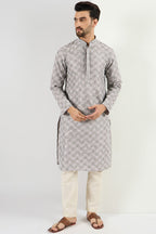 Men Grey Viscose Rayon Solid Embroidered Straight Kurta MKU1088