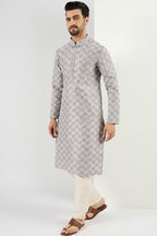 Men Grey Viscose Rayon Solid Embroidered Straight Kurta MKU1088