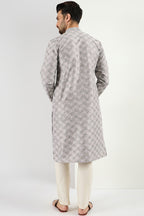 Men Grey Viscose Rayon Solid Embroidered Straight Kurta MKU1088