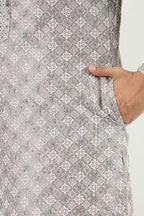 Men Grey Viscose Rayon Solid Embroidered Straight Kurta MKU1088