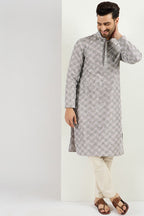 Men Grey Viscose Rayon Solid Embroidered Straight Kurta MKU1088