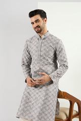Men Grey Viscose Rayon Solid Embroidered Straight Kurta MKU1088