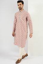 Men Peach Viscose Rayon Solid Embroidered Chikankari Straight Kurta MKU1089