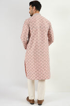 Men Peach Viscose Rayon Solid Embroidered Chikankari Straight Kurta MKU1089