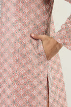 Men Peach Viscose Rayon Solid Embroidered Chikankari Straight Kurta MKU1089