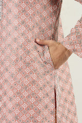 Men Peach Viscose Rayon Solid Embroidered Chikankari Straight Kurta MKU1089