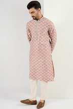 Men Peach Viscose Rayon Solid Embroidered Chikankari Straight Kurta MKU1089