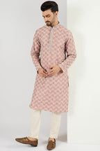 Men Peach Viscose Rayon Solid Embroidered Chikankari Straight Kurta MKU1089