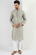 Men Green Viscose Rayon Solid Embroidered Chikankari Straight Kurta MKU1090