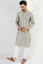 Men Green Viscose Rayon Solid Embroidered Chikankari Straight Kurta MKU1090