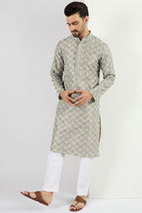Men Green Viscose Rayon Solid Embroidered Chikankari Straight Kurta MKU1090