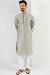 Men Green Viscose Rayon Solid Embroidered Chikankari Straight Kurta MKU1090