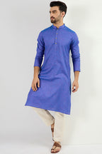Men Blue Cotton Solid Woven Design Straight Kurta For Men MKU1093