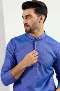 Men Blue Cotton Solid Woven Design Straight Kurta For Men MKU1093