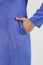 Men Blue Cotton Solid Woven Design Straight Kurta For Men MKU1093